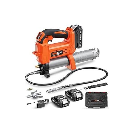 10000 PSI Akku Fettpresse: Verbesserte Fettpresse mit Automatischer Fettmengenregulierung, 2 x 2,0AH Batterien, 3 Kupplungen - 4,6 oz/min Effizient für Traktoren, LKWs und Maschinen (1/5)