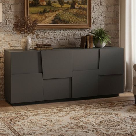 Dmora - Credenza Arda, Buffet da soggiorno, Madia da salotto moderna con 4 ante, 200x44h86 cm, Antracite (1/5)