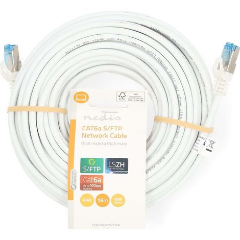 Nedis CAT6a-Netzwerkkabel / S/FTP / RJ45 Stecker / RJ45 Stecker / 15.0 m / Snagless / Rund / LSZH / Weiss / Label