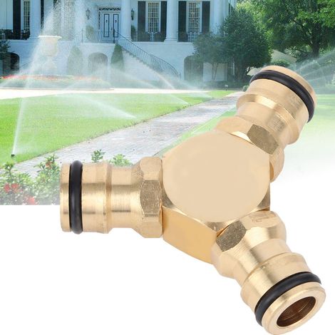 Schnellkupplungs-T-Stück aus Messing, Schlauchverbinder, Wasserrohradapter für Haus und Garten (1/4)