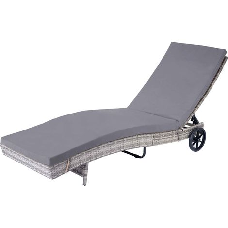 Sonnenliege HHG-456, Gartenliege Relaxliege Liege, Poly-Rattan grau, Kissen dunkelgrau (1/5)