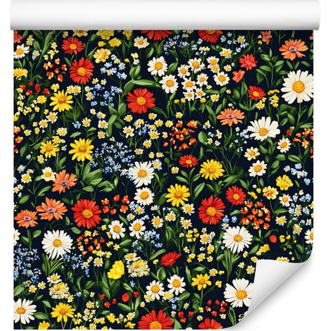 Papel pintado Flores Silvestres Verde Botella y Amarillo para Sala de Estar y Dormitorio 50x1000 (1/5)
