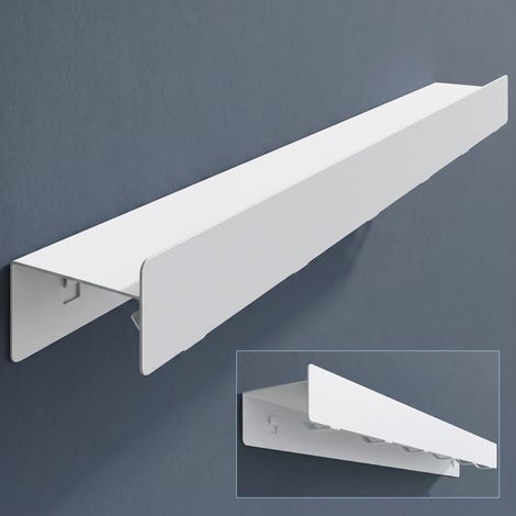 doporro Wandgarderobe mit Ablage, Garderobenleiste 60 cm mit 6 Garderobenhaken Sandweiß, Hakenleiste aus Metall,Kleiderhaken Wand zum Schrauben oder Kleben, Flurgarderobe für Flur, Bad, Küche, Stalo-1 (1/5)