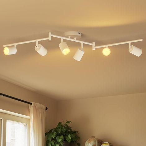 Spot Plafond Orientable, Plafonnier 6 Spot LED Blanc Givré, Luminaires Intérieur Lustre Cuisine GU10, Métal Rampe (Sans Ampoule) (1/5)