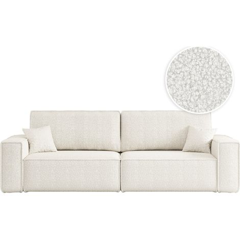 Canapé droit 3 places FARAH convertible en tissu bouclette - Blanc (1/5)