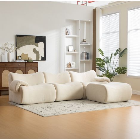 Sofá modular comprimido, sin montaje, comodidad tipo colchón, tejido chenilla, beige (1/5)