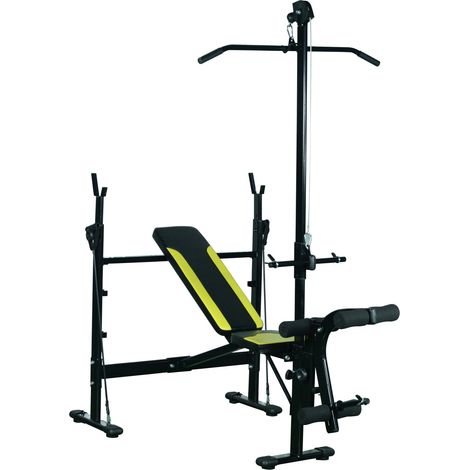 Banco de musculación completo 175 x 110 x 202 cm respaldo ajustable asiento acolchado soporte para mancuernas moderno de acero negro 210006757 (1/5)
