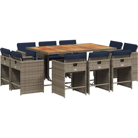 Maison Exclusive - 11-teiliges Garten-Ess-Set mit Kissen, grau, P (1/5)
