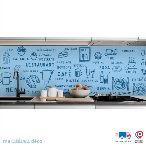 Crédence : Dessin food foncé - Couleur Bleu pastel - Alu composite - 120 - 60 (1/3)