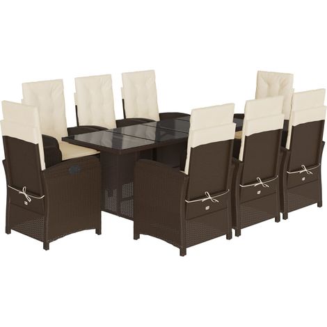 vidaXL Set da Pranzo da Giardino 9pz con Cuscini Marrone in Polyrattan (1/5)
