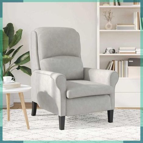 Fauteuil - 42009871 - Gris clair - Microfibre - Pieds en bois massif (76 x 94 x 102 cm) (1/5)