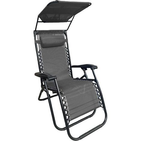 TRADE SHOP - Sedia Sdraio Con Parasole In Textilene Reclinabile Pieghevole Con Poggiatesta 483015 - Grigio