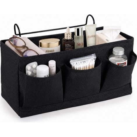 Organiseur de lit à suspendre, sac de rangement suspendu à 3 compartiments, organiseur de lit Caddy comme table de chevet, sac suspendu peu encombrant pour lit superposé pour chambre à coucher (1/5)