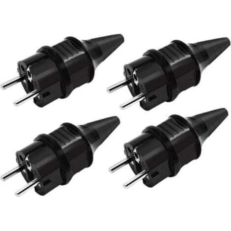 Ersatzstecker, Standard-Stecker (männlich), 4 x Gummi-Erdungsstecker (250 V/16 A), wasserdichte Steckdosen (Schutzart IP44), Schwarz