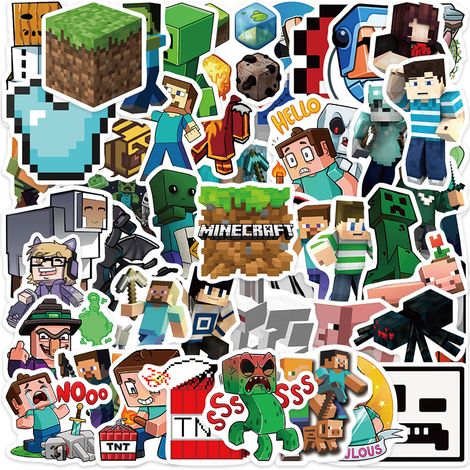 50 Stück Minecraft-T-Aufkleber, wasserfeste Vinyl-Aufkleber für Laptops,