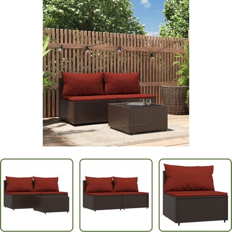 Gartenmöbel - 3-tlg. Garten-Lounge-Set mit Kissen Braun Poly Rattan (1/5)
