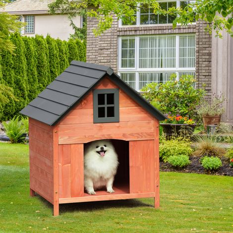 Niche surélevée pour chiens jusqu'à 15 kg. Enclos extérieur pour chiens et chats en bois de sapin. 81,3 x 91,5 x 98,5 cm.