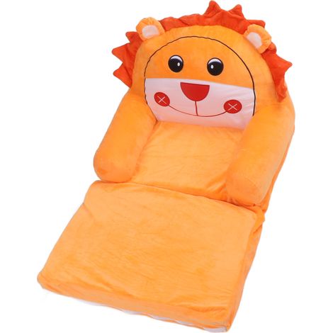 Canapé enfant pliable 2 couches orange, canapé-lit convertible en lit, tissu doux et respirant, motif animal cartoon pour salon et chambre (1/5)