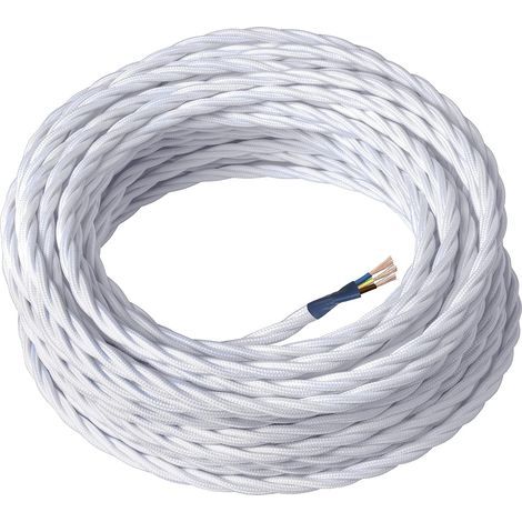10 Meter langes, weißes, gedrehtes Seidentextil-Elektrokabel 3x0,75 mit Erdung für Lampen, Kronleuchter und Wandleuchten (1/5)