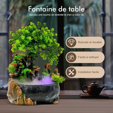 Fontaine de table LED avec éclairage - Fontaine d'intérieur - Cascade - Changement de couleur - Pour salon, chambre à coucher, bureau, café (brume) (1/5)
