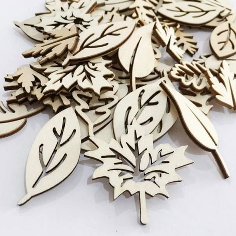 50PCS Embellissement Bois Feuilles d'arbre en Bois De Bricolage Embellissements Forme de Feuilles pour Decoration de Table Maison (1/4)