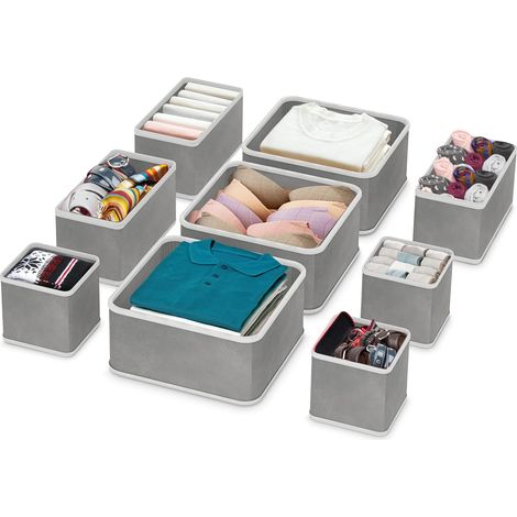 Ensemble de 9 boîtes de rangement en tissu, boîtes pliables pour tiroirs et placards, paniers de rangement pour sous-vêtements, chaussettes, soutiens-gorge, foulards et cravates. (1/5)