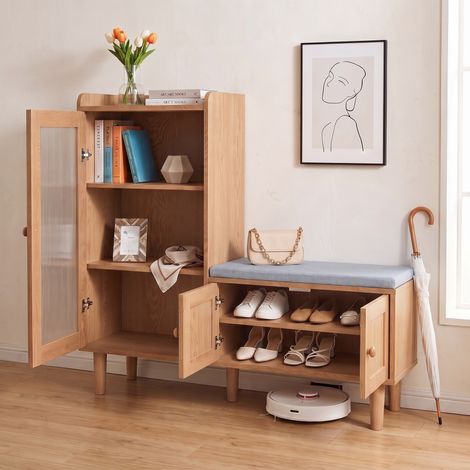 Meuble a chaussures avec siège et tiroir, Banc à chaussures d'entrée avec coussin, Meuble d'entrée, banc de rangement, meuble entree couloir, banc rangement (1/5)