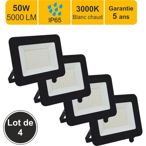 Lot 4 projecteurs LED 50W/IP65/5000lm/3000K connexion directe - sans câble - garantie 5 ans
