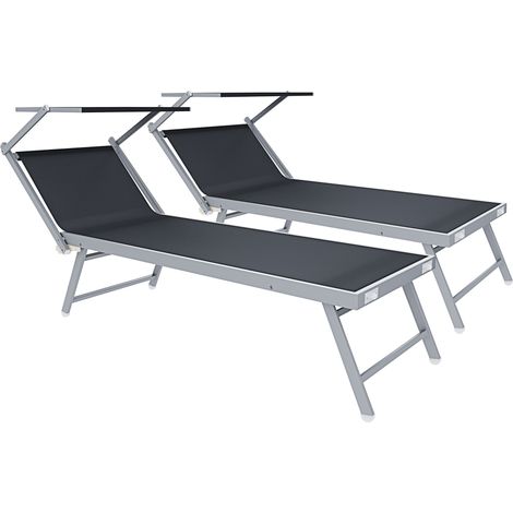 6 Lettini Tortora Prendisole Pieghevole Professionale In Alluminio E Tessuto Textilene Tettuccio Orientabile Tettino Parasole Sdraio Prendi Sole Mare Spiaggia Piscina Giardino 182 x 60 x 38 cm - Misur
