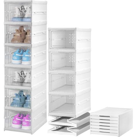 Trintion Shoe Boxes, Stackable Shoe Storage Organizer, Integrated Shoe Cabinet, Foldable and Portable, Fits up to UK Size 12, 60s Assembly, Transparent (6) (1/5)
