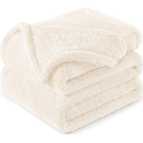 GDHZS- Plaid Couverture Polaire, Peluche Velours, Moelleuse et Chaude, pour Canapé ou Lit, Toutes Les Saisons, 150x200 CM, Ivoire (1/5)