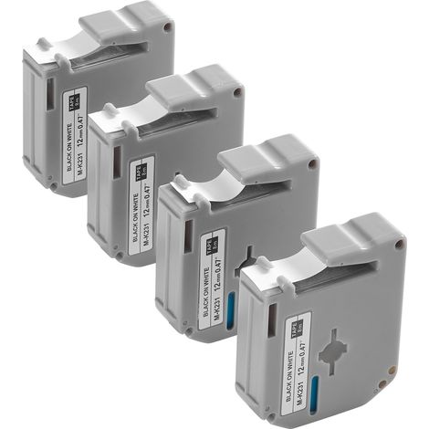 VEVOR Nastro per Etichette, 4 Pezzi, Ricariche per Etichettatrice Nero su Bianco 12 mm, per Vari Tipi di Etichettatrici Brother, Resistente e di Lunga Durata, Sostituzione per Letra Tag M-K231