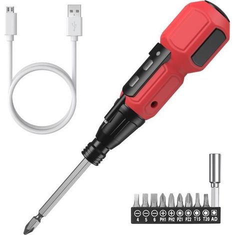 Visseuse Sans Fil, Tournevis électrique, Ensemble de Tournevis électrique Rechargeable avec LED Intégrée - Rouge (1/4)