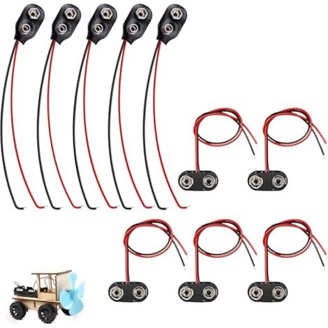 Lot de 10 boucles de connexion de batterie avec câble de raccordement de 15 cm pour blocs de 9 V I et en forme de T en plastique et câble d'alimentation femelle avec boucle