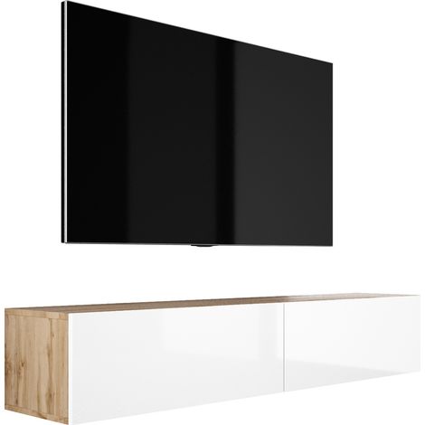 Meuble TV Suspendu, 170 x 34 x 32 cm, Chêne Wotan / Blanc Brillant (1/5)