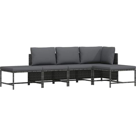 Salon de jardin 5 pcs Ensemble Table et Chaise de Jardin - avec coussins Gris Résine tressée BV547605 - BonneVie (1/5)