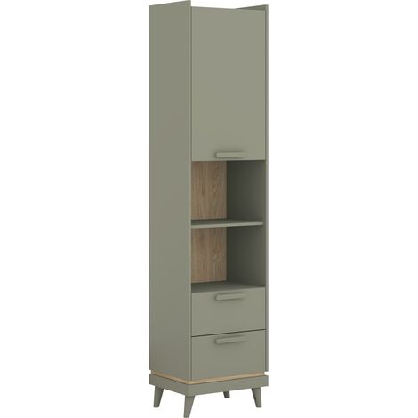 Estantería Fertalu 106, Verde + Roble, Cerrable, Con cajones, Con puertas, Aglomerado laminado, Número de puertas: 1, Número de cajones: 2, 215x50x40cm (1/5)