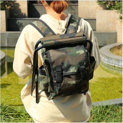 Chaise de pêche pliante 2 en 1, chaise-sac à dos portable pour la randonnée, la pêche à la plage, le camping/camouflage (1/5)