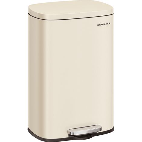 Songmics – Poubelle à pédale 50 L en acier – Fermeture douce – Seau intérieur amovible – Anti-odeur – Beige sable – Dimensions 43,2 x 37,1 x 63,2 cm