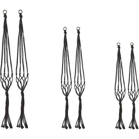 Lot de 6 suspensions en macramé pour pot de fleurs d'intérieur ou d'extérieur - En coton - Noir (1/5)