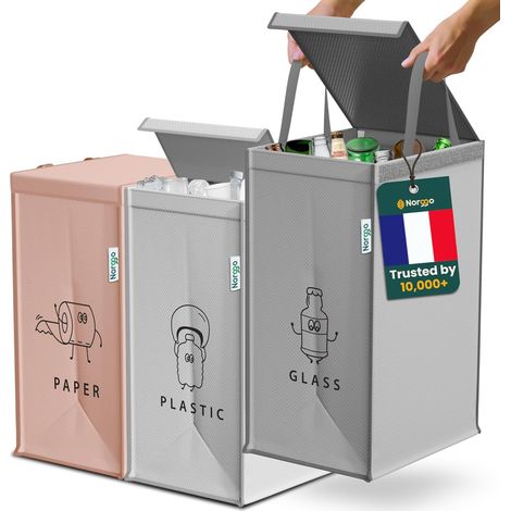Poubelle tri selectif 3 bacs 40L - Sac tri selectif pour le plastique, le papier et le verre - Flexible poubelle de tri avec poignée - Bac de tri pour déchets et recyclage (1/5)