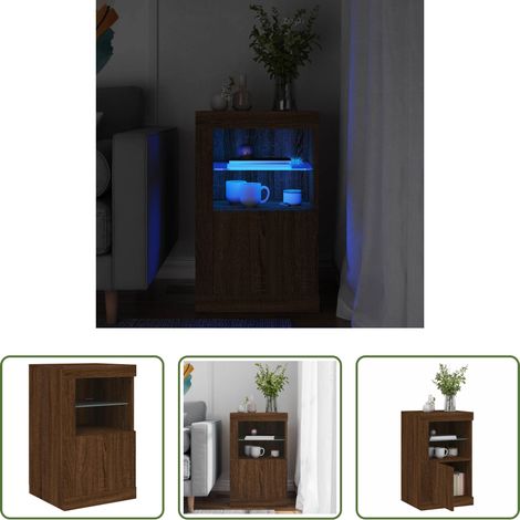 vidaXL Holz Beistellschrank - Beistellschrank mit LED-Leuchten Braun Eiche Holzwerkstoff (1/5)
