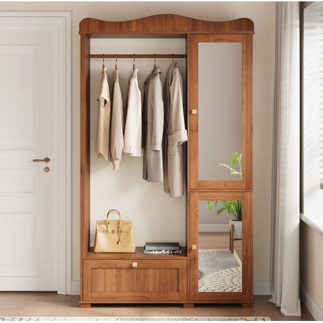 Armario abierto 115.5x38.5x194.5 cm nogal en MDF con espejo de cuerpo entero y cajón (1/5)