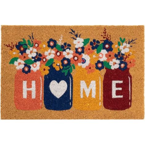 Felpudo de coco de 60x40 cm, tarros de cristal con flores, estilo retro. (1/5)