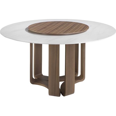 Table ronde Angel Cerda marbre et noyer - Marbre blanc veiné de gris et noyer (1/5)