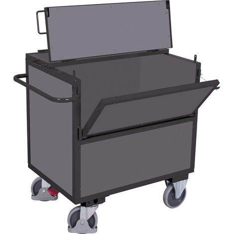 VARIOfit Holzkastenwagen fest verschweißt mit Deckel und halb abklappbarer Längswand 970x970mm Anthrazitgrau RAL 7016