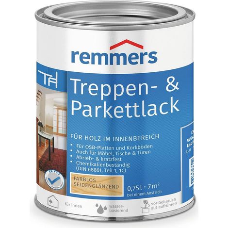 Remmers Treppen- & Parkettlack farblos seidenglänzend, 0,75 Liter, Holz und Parkett Versiegelung für innen, Versiegelungslack zum Streichen, abriebfest