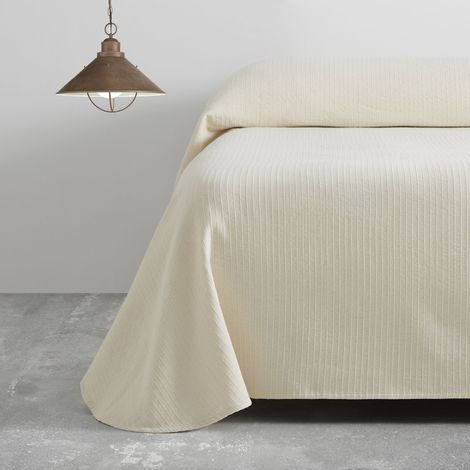 Colcha/Cubrecama de algodón reciclado Bali color Crema para cama de 105 cm.