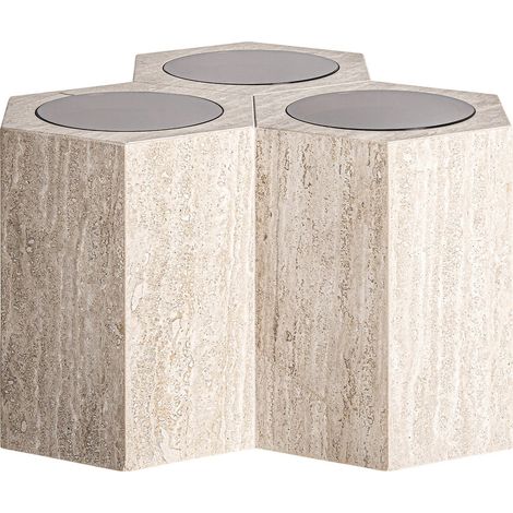 Table basse travertin style art déco brun clair sculptural - Brun clair effet travertin (1/5)