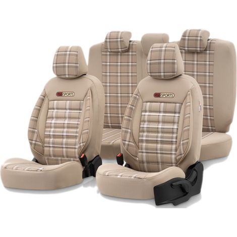 Set luxuriöser OTOM-Sitzbezüge aus Textil und Kunstleder, GTI SPORTS Design – Beige mit beiger Naht, für Vorder- und Rücksitze